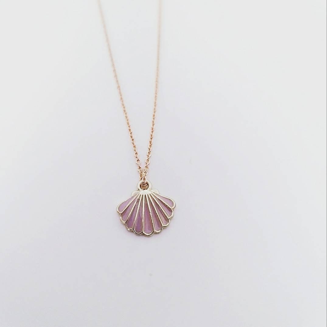 Enamel Scallop Shell Pendant Necklace: 18k Gold Plated Charm
