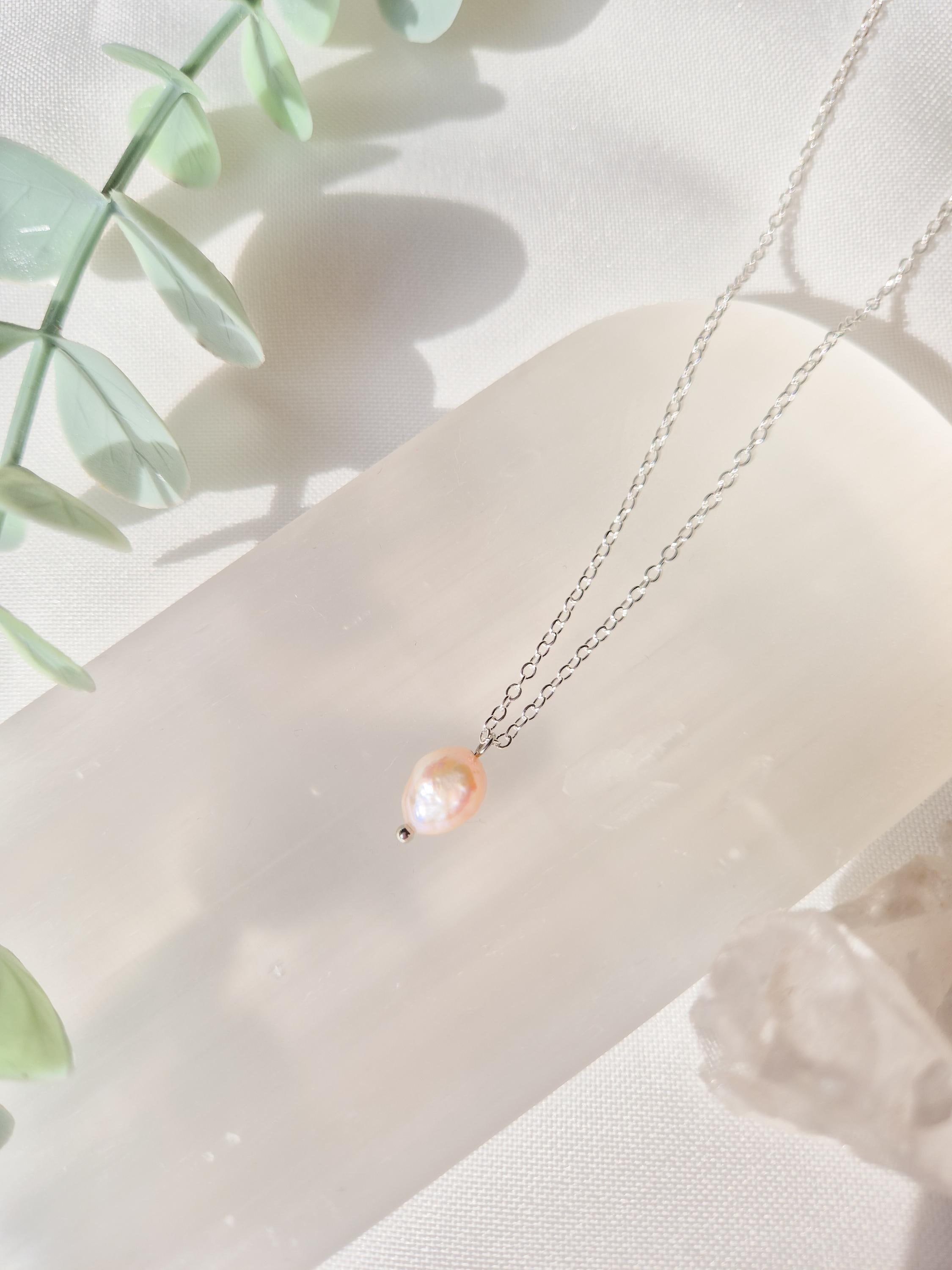Dainty Freshwater Pearl Necklace: Silver Plated Chain, Minimalist Jewelry