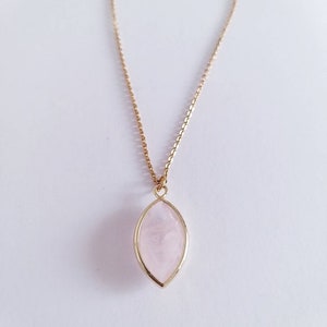 Oval Natural Rose Quartz Necklace on an 18k Gold Plated Chain Gemstone Jewellery Gold Crystal Necklace Healing Crystal Necklace image 3