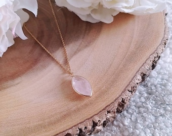 Oval Natural Rose Quartz Necklace on an 18k Gold Plated Chain | Gemstone Jewellery | Gold Crystal Necklace | Healing Crystal Necklace