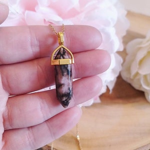 Rhodonite Crystal 18k Gold Plated Necklace | Healing Crystal Necklace | Rhodonite Crystal | Crystal Point | Boho |Gemstone | Natural