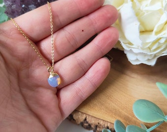Opalite Droplet Necklace: 18k Gold Plated Chain, Gemstone Jewelry