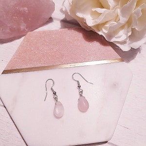 Rose Quartz Teardrop Sterling Silver Earrings | Crystal Drop Earrings | Gemstone Jewellery | Gifts For Her | Dainty Delicate Dangle Earrings