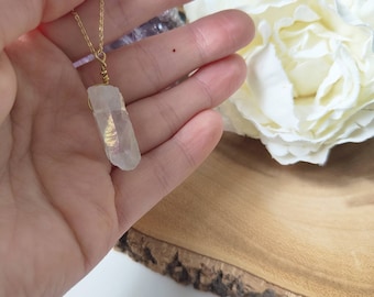 Electroplated Natural Quartz Crystal Necklace, 18k Gold plated Chain, Gemstone Jewellery, Healing Crystals, Raw Crystals