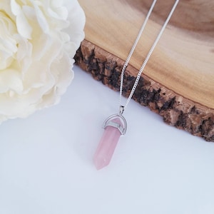 Rose Quartz Crystal Pendant Necklace Silver Plated | Healing Crystal | Rose Quartz | Natural Gemstone | Semi-precious | Boho Jewellery