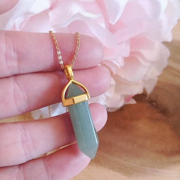 Aventurine Crystal Point 18k Gold Plated Necklace | Healing Crystal Necklace | Aventurine Crystal | Aventurine Necklace | Gemstone Necklace