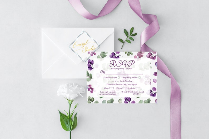 Editable RSVP cards Plum Invitation Set Purple Printable Invitation Plum Wedding Bundle Purple Printable Classic Wedding Printable Set