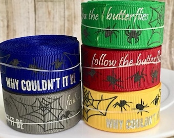 7/8&quot; wizard spider foiled grosgrain ribbon,grosgrain ribbon,ribbon,wizard theme,ron weasley,character ribbon,wizard party,spider ribbon,bow