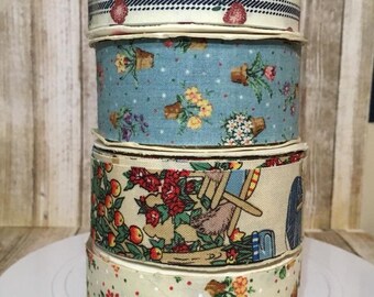 USDR 1 3/8" cotton ribbon/cotton ribbon/ribbon by the yard/garden ribbon/wreath supplies/hair bow supplies/ribbon/apple ribbon/sewing ribbon