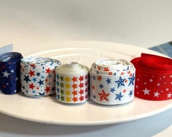 7/8" star grosgrain ribbon,ribbon,grosgrain ribbon,star ribbon,star grosgrain,ribbon by the yard,hair bow ribbon,cheer ribbon,july 4th bow