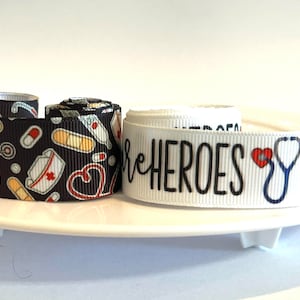 7/8" nurse grosgrain ribbon,ribbon,grosgrain ribbon,nurse ribbon,doctor ribbon,healthcare heroes,hair bow ribbon,medical ribbon,nurse bow