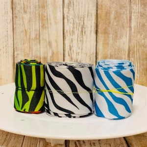 1.5&quot; zebra print grosgrain ribbon,grosgrain ribbon,zebra print ribbon,ribbon,zebra ribbon,rainbow zebra,zebra hair bow,animal print ribbon