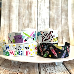 7/8" School grosgrain ribbon,school ribbon,ribbon,hair bow ribbon,back to school ribbon,pencil ribbon, teachers,teacher ribbon,bow ribbon