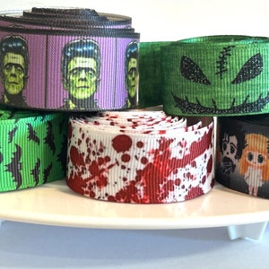 7/8" grosgrain wstążka horror, wstążka, wstążka grosgrain, wstążka Halloween, wstążka nietoperza, wstążka krwi, Halloween, wstążka strachu, wstążka horroru
