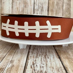 1.5&quot; football puff stitch grosgrain ribbon,ribbon,grosgrain ribbon,football ribbon,football,football bow,bow ribbon,sports,homecoming ribbon