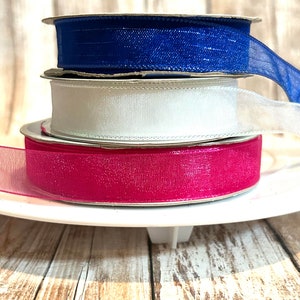5/8&quot; sheer organza ribbon,White ribbon,ribbon,organza ribbon,sheer ribbon,hair bow ribbon,Blue organza ribbon,sheer hair bow,Pink hair bow