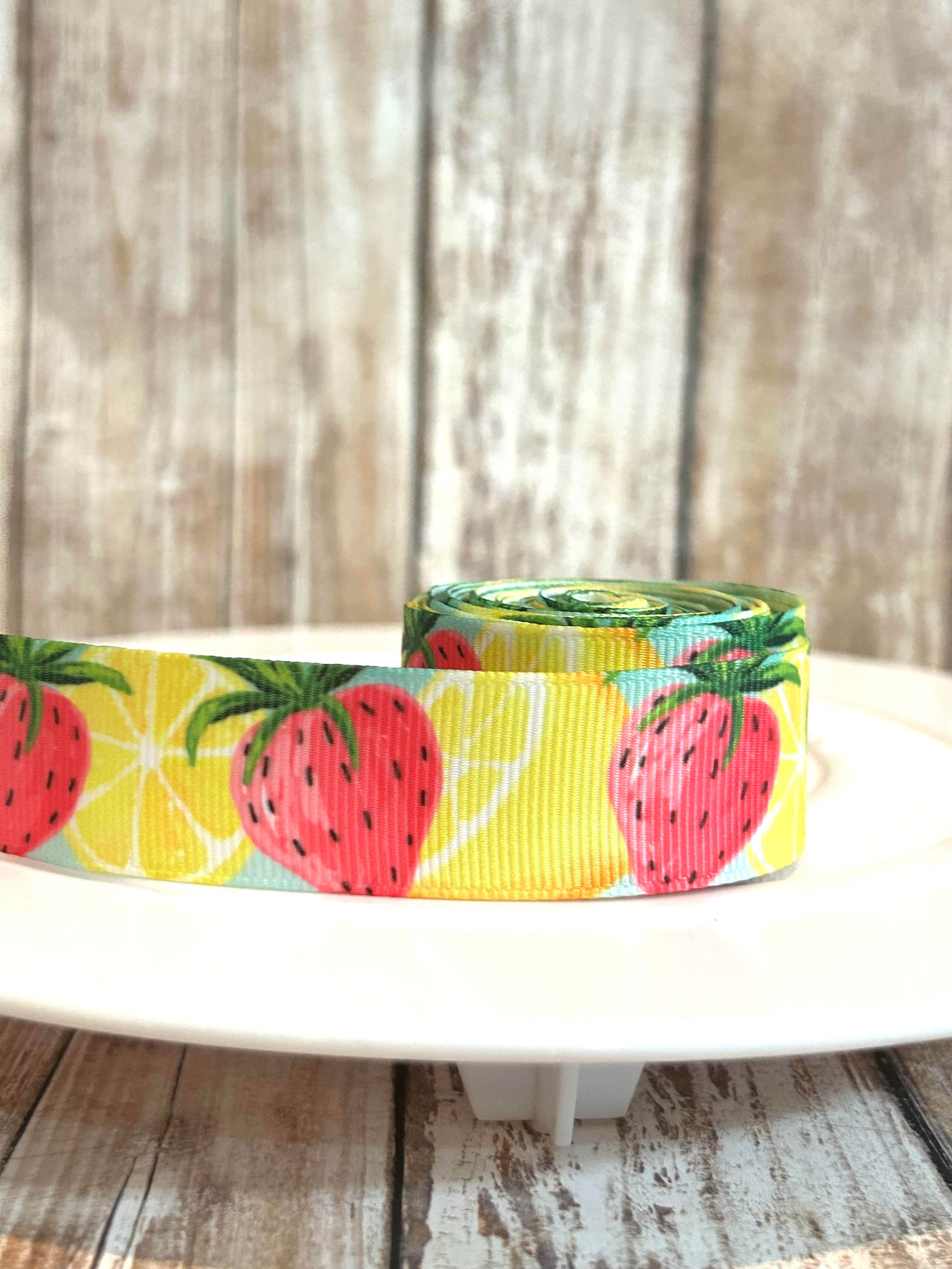 7/8" fruit grosgrain ribbon,grosgrain ribbon,ribbon,watermelon hair bow,hair bow ribbon,ribbon by the yard,summer ribbon,watermelon ribbon