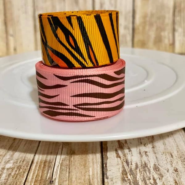 7/8"zebra grosgrain ribbon,zebra print ribbon,ribbon,zebra ribbon,pink zebra,usdr,animal print ribbon,animal print,zebra,tiger print,zoo bow