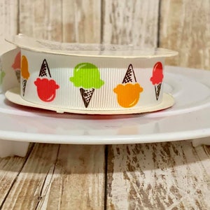 7/8&quot; ice cream grosgrain ribbon,grosgrain ribbon,ribbon,hair bow ribbon,ribbon by the yard,ice cream cone,ice cream ribbon,ice cream bow