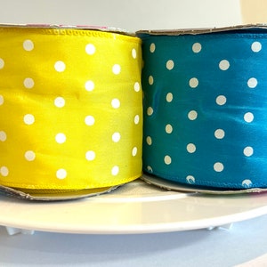 6,5 cm Satinband gepunktet,Satinband gepunktet,Haarschleife Band,gelb gepunktet,weißes Satinband,weißes gepunktetes Schleifenband