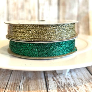 1/16&quot; gold embroidery trim, green embroidery trim,trim, green trim, gold trim, metallic trim, sewing trim, christmas trim, hair bow ribbon