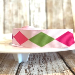 5/8&quot; diamond grosgrain ribbon,ribbon by the yard,ribbon,grosgrain ribbon,diamond print,hair bow ribbon,golf ribbon,hair bow ribbon,pink bow