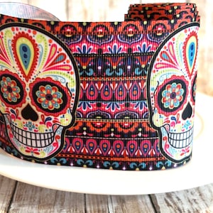 3&quot; skull grosgrain ribbon,ribbon,grosgrain ribbon,halloween ribbon,fall ribbon,sugar skull ribbon,halloween,skull ribbon,horror ribbon,dead