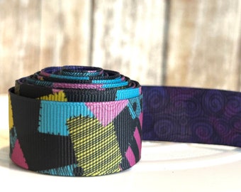 7/8" Patchwork-Ripsband, Ripsband, Band, Patchwork-Band, Haarschleifenband, Band-Massenvorrat, blaues Band, Patchwork, lila Schleife