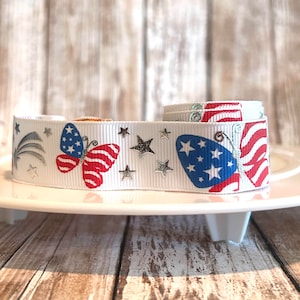 7/8&quot; butterfly grosgrain ribbon,butterfly ribbon,ribbon,grosgrain ribbon,july 4th party,butterfly hair bow,hair bow ribbon,july 4th hair bow