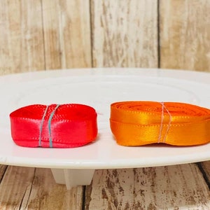 3/8&quot; solid satin ribbon,ribbon by the yard,ribbon,satin ribbon,hair bow ribbon,wreath ribbon,orange ribbon,pink trim,orange hair bow,orange