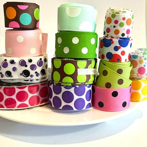 7/8&quot; polka dot grosgrain ribbon,grosgrain ribbon,ribbon,polka dot ribbon,hair bow ribbon,polka dot hair bow,polka dot,teal polka dot,teal