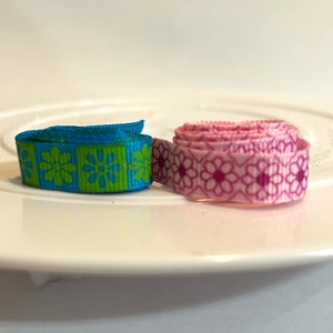 3/8&quot; flower grosgrain ribbon,ribbon,ribbon by the yard,green hair bow,hair bow ribbon,floral hair bow,floral ribbon,blue grosgrain,pink bow