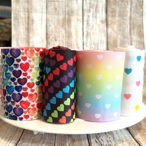 3" Valentines harten grosgrain lint, lint, grosgrain lint, valentijnslint, hartlint, hartlint, regenboogharten, valentijnsdagboog