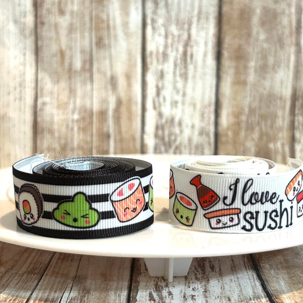 7/8" sushi grosgrain ribbon,sushi,sushi ribbon,i love sushi ribbon,grosgrain ribbon,ribbon by the yard,food ribbon,sushi hair bow,sushi bow