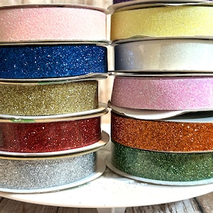 5/8&quot; solid glitter ribbon,glitter ribbon,ribbon,red ribbon,christmas ribbon,christmas,hair bow ribbon,gift bows,blue glitter,red glitter bow