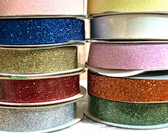5/8&quot; solid glitter ribbon,glitter ribbon,ribbon,red ribbon,christmas ribbon,christmas,hair bow ribbon,gift bows,blue glitter,red glitter bow