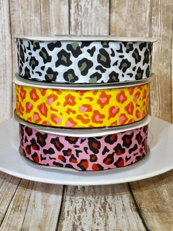 1 5//8 Rainbow Leopard Animal BTY COMBINED SHIPPING GROSGRAIN RIBBON 1.5