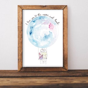 I Love You To The Moon And Back Couple Print, Valentines Gift for him