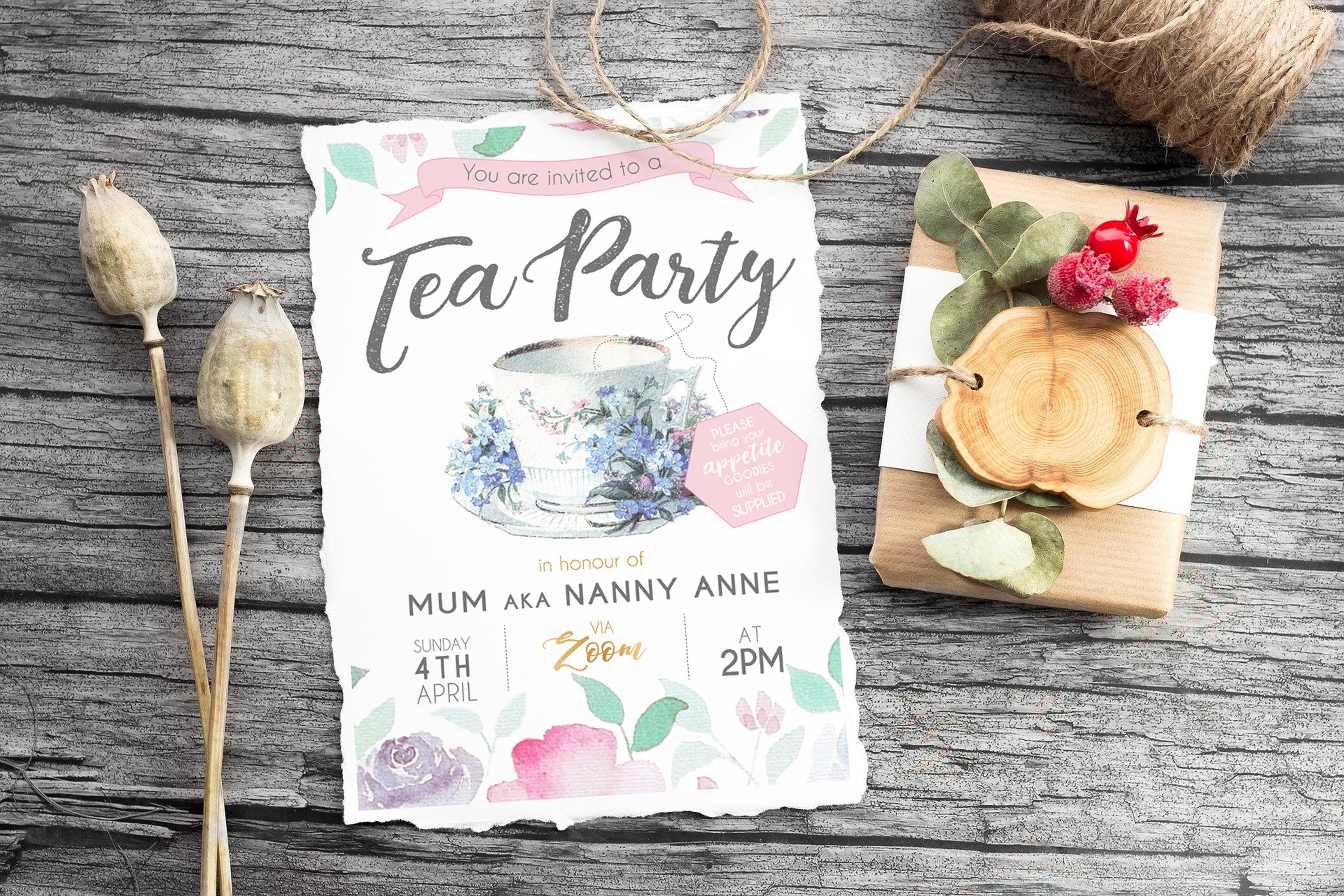 Custom Printable Tea Party Invitation Virtual Tea Party Etsy