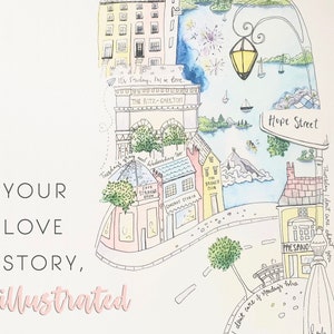 Personalisierte Liebesgeschichte Kunstwerk, Originale Jubiläum Ideen, Valentinstag Geschenk für Ihn, Meilenstein Geburtstagsgeschenk, Benutzerdefinierte Hochzeit Illustration