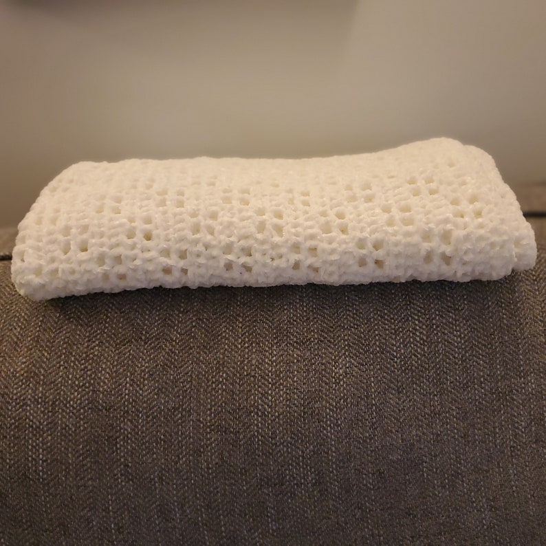 Baby Blanket Yarn crocheted off white blanket. image 1