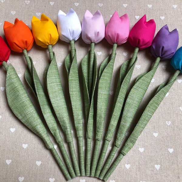 Rainbow tulips (9 pcs.), Fabric flowers, Fabric bouquet, Cotton tulips, Gift for Mom and Friends