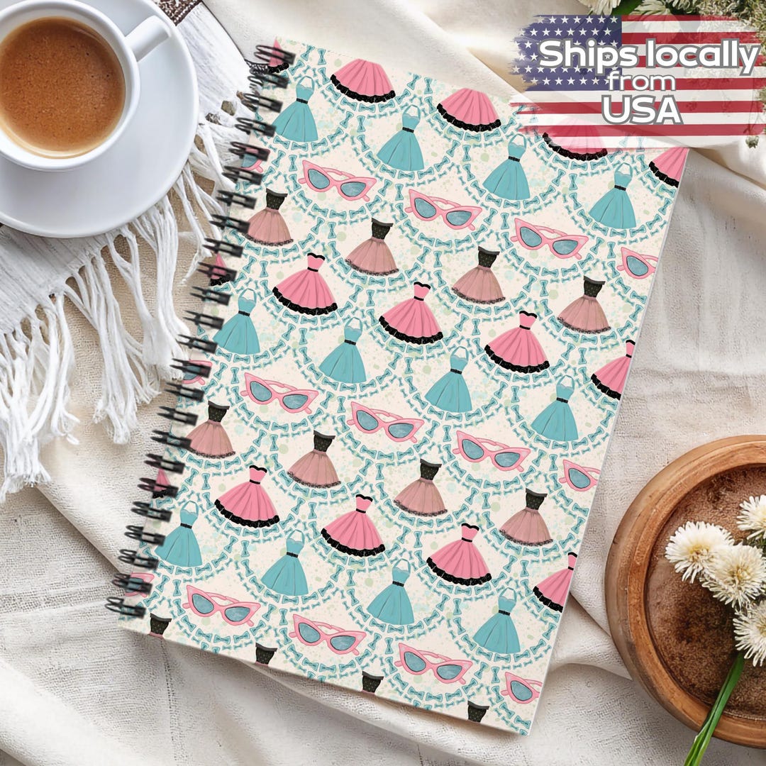 Whimsy Notebook Deco Vintage Fashion Spiral Notebook Whimsy Design, Journal, Journal With ...