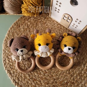 Crochet safari animals patterns, Rattle Patterns, Pattern Bundle Animals, baby rattle crochet patterns bear lion giraffe