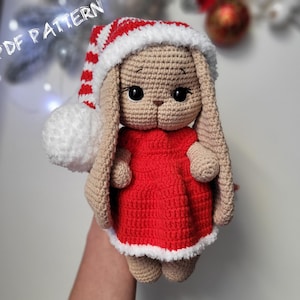 Patrón de conejito de crochet: Conejo amigurumi navideño (Patrón PDF)