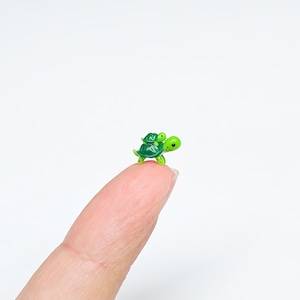 Green turtle with baby miniature handmade polymer clay figurine