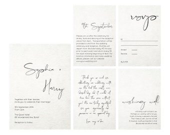 Minimalist wedding invitation set, Calligraphy wedding invitation suite, Simple wedding invitation templates, Rustic fonts, Templett kit b5
