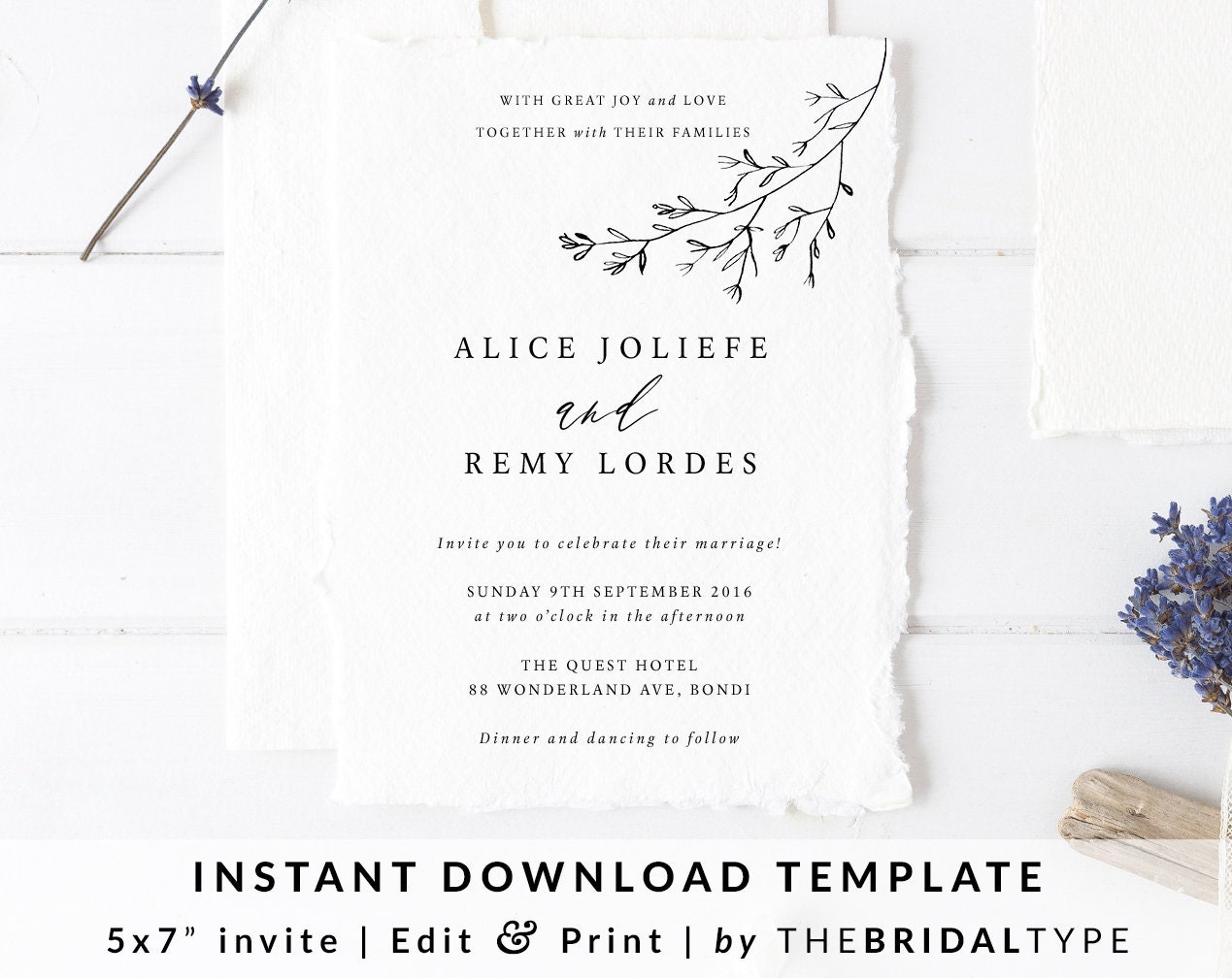 Rustic Wedding Invitation Template Calligraphy Wedding Etsy