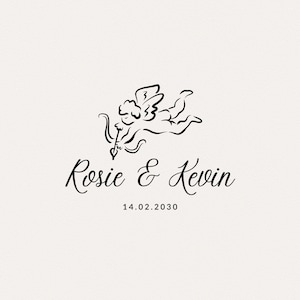 Hochzeitslogo mit Amor - Vintage Engelsmonogramm in der Kalligraphie, individuelles Datumsdesign für persönliches Hochzeits-Branding & Schreibwaren 55