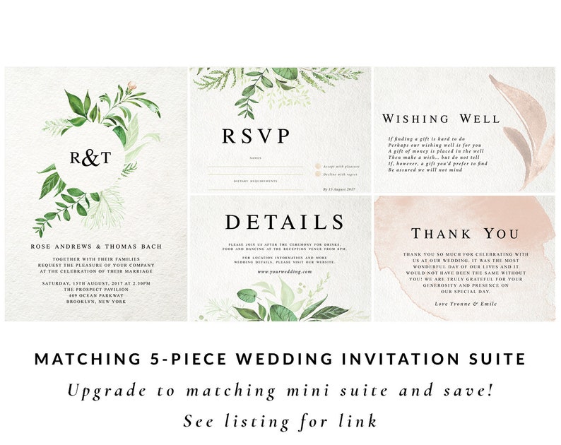 Printable wedding Wedding insert card Invite details card Greenery wedding details template Details card wedding DIY details printable